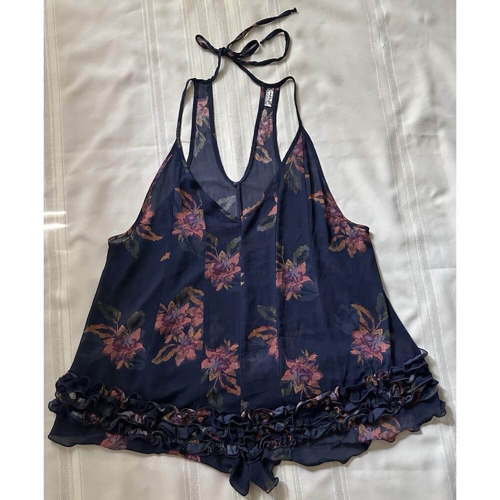 Free People Intimately "Icing On Top" Romper Size S Navy Blue Floral Print - Picture 8 of 16